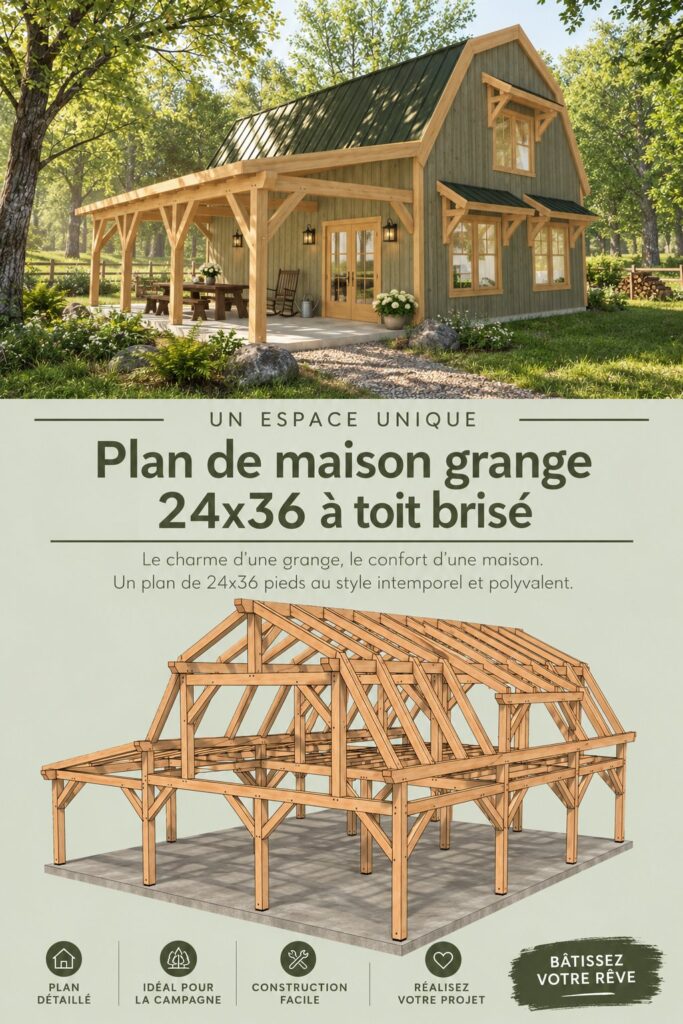 Plan de maison style barn avec un toit en pente