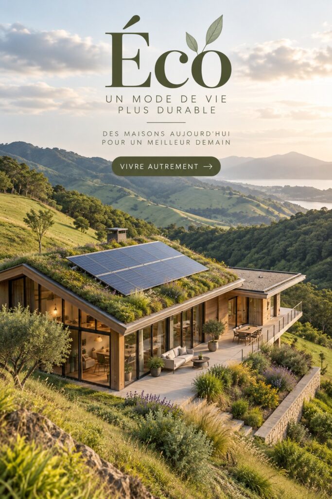 Une villa moderne avec un toit vert végétalisé, mêlant nature et design
