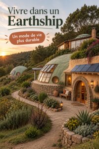 Vue extérieure d'un Earthship intégrée dans la nature, symbole d'une architecture durable et innovante.