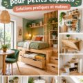 Un intérieur chaleureux et optimisé avec des aménagements astucieux pour petits espaces.
