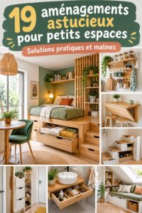 Un intérieur chaleureux et optimisé avec des aménagements astucieux pour petits espaces.