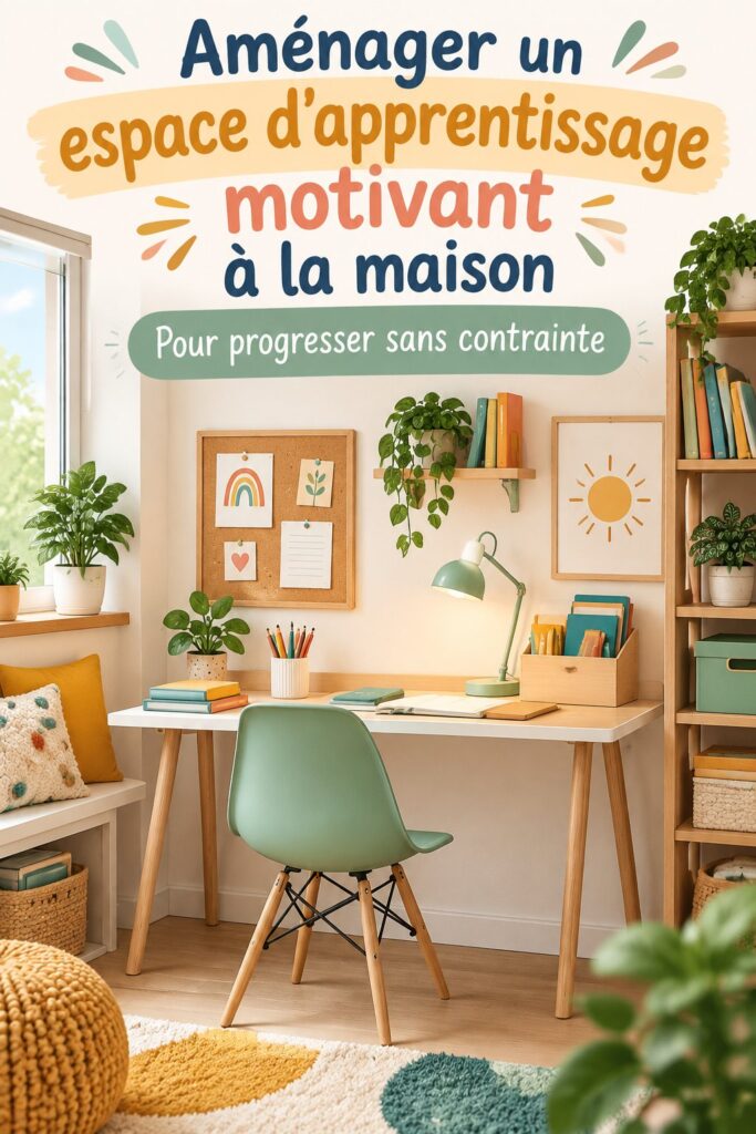 Espace d'apprentissage bien aménagé pour enfants, avec bureau et rangements colorés.