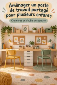 Bureau partagé pour enfants avec mobilier ergonomique dans une chambre lumineuse