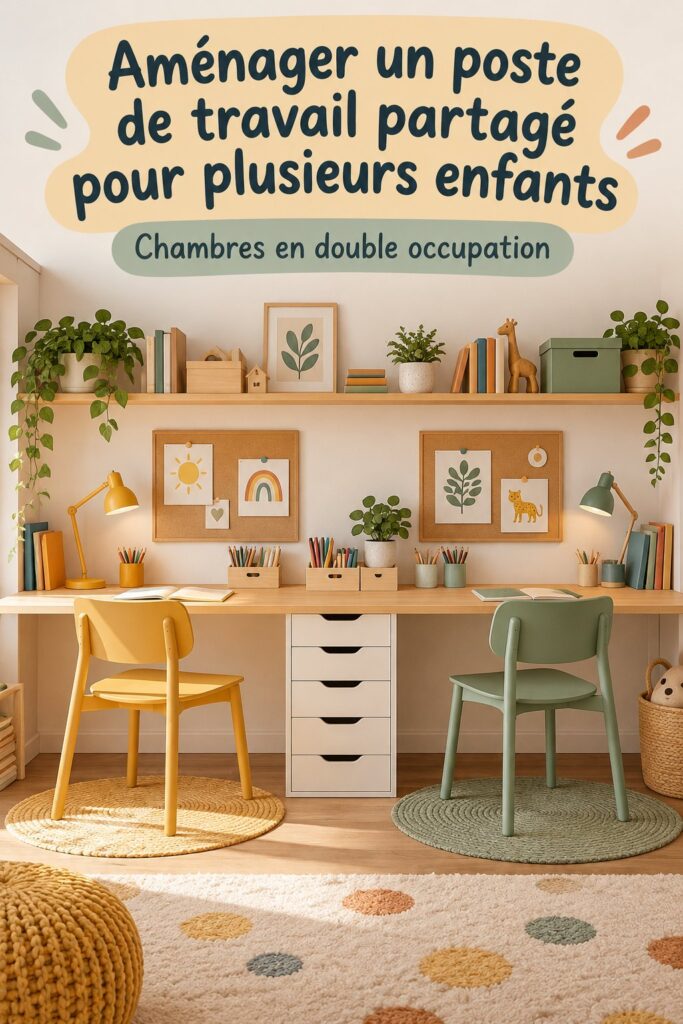 Bureau partagé pour enfants avec mobilier ergonomique dans une chambre lumineuse