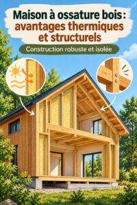 Maison à ossature bois moderne et esthétique, mettant en avant sa structure et son environnement.