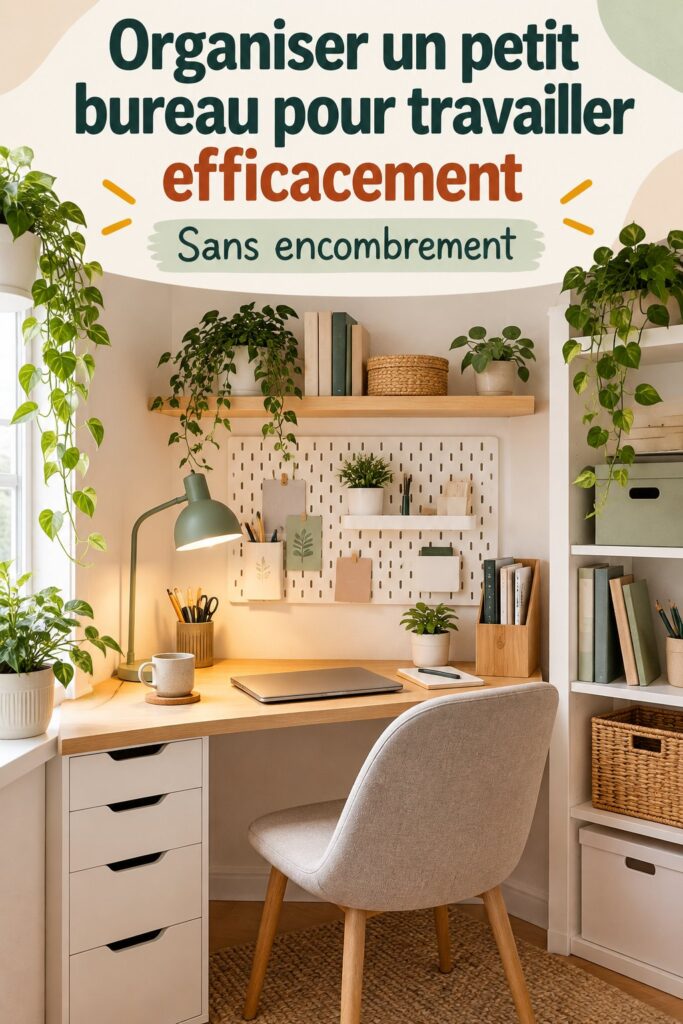 Bureau à domicile bien organisé avec du mobilier pratique et décoratif.