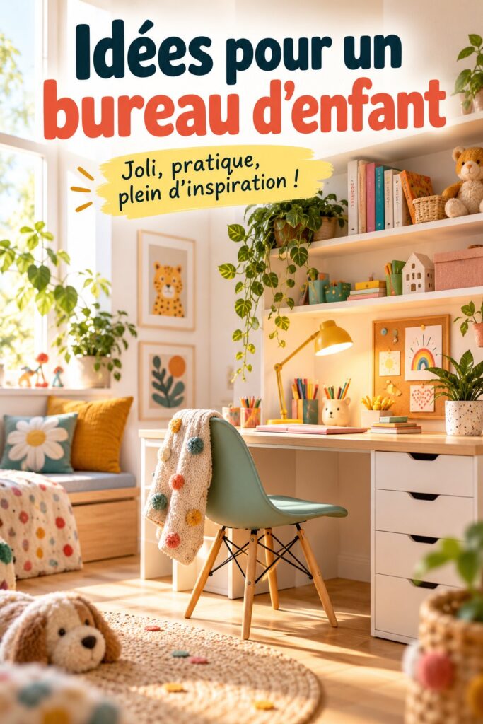 Un bureau d'enfant coloré et bien organisé avec des éléments stimulants pour l'apprentissage.