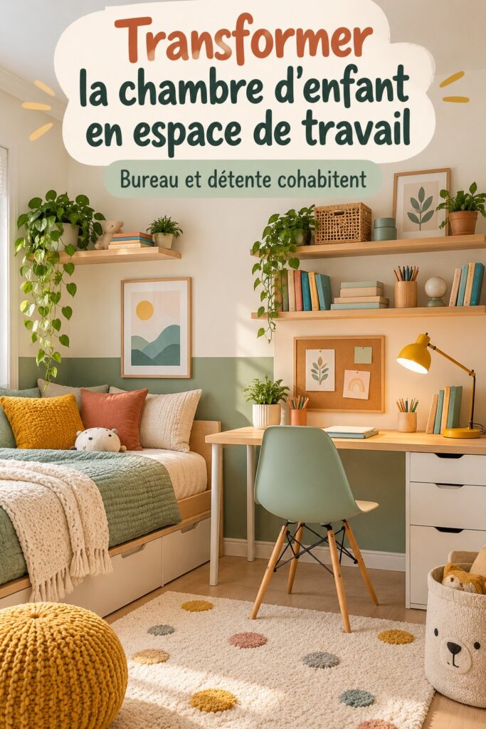 Chambre d'enfant aménagée en espace de travail pratique et chaleureux