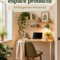 Un coin de travail chaleureux avec un bureau en bois et des plantes.