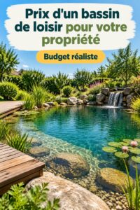 Beau jardin avec étang récréatif entouré de verdure