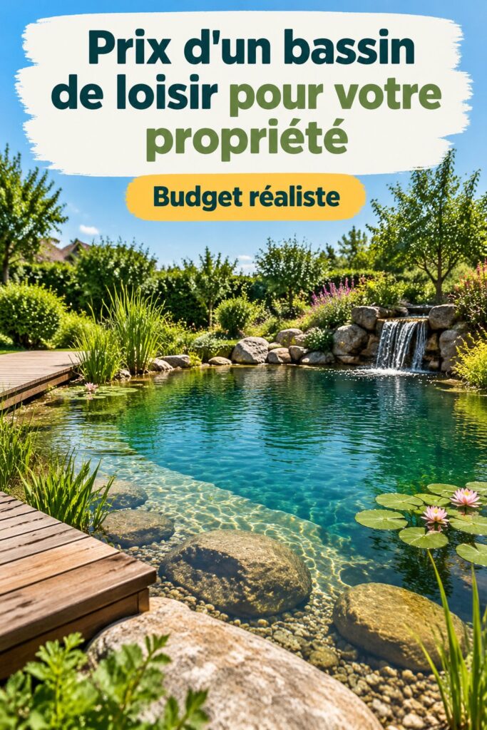 Beau jardin avec étang récréatif entouré de verdure