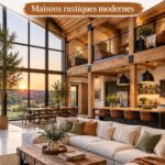 Intérieur chaleureux d'un barndominium avec un aménagement cosy