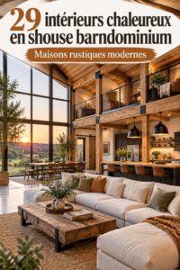 Intérieur chaleureux d'un barndominium avec un aménagement cosy