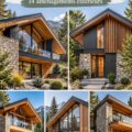 Façade moderne d'un chalet en bois, intégrée dans un paysage naturel