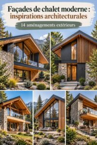 Façade moderne d'un chalet en bois, intégrée dans un paysage naturel