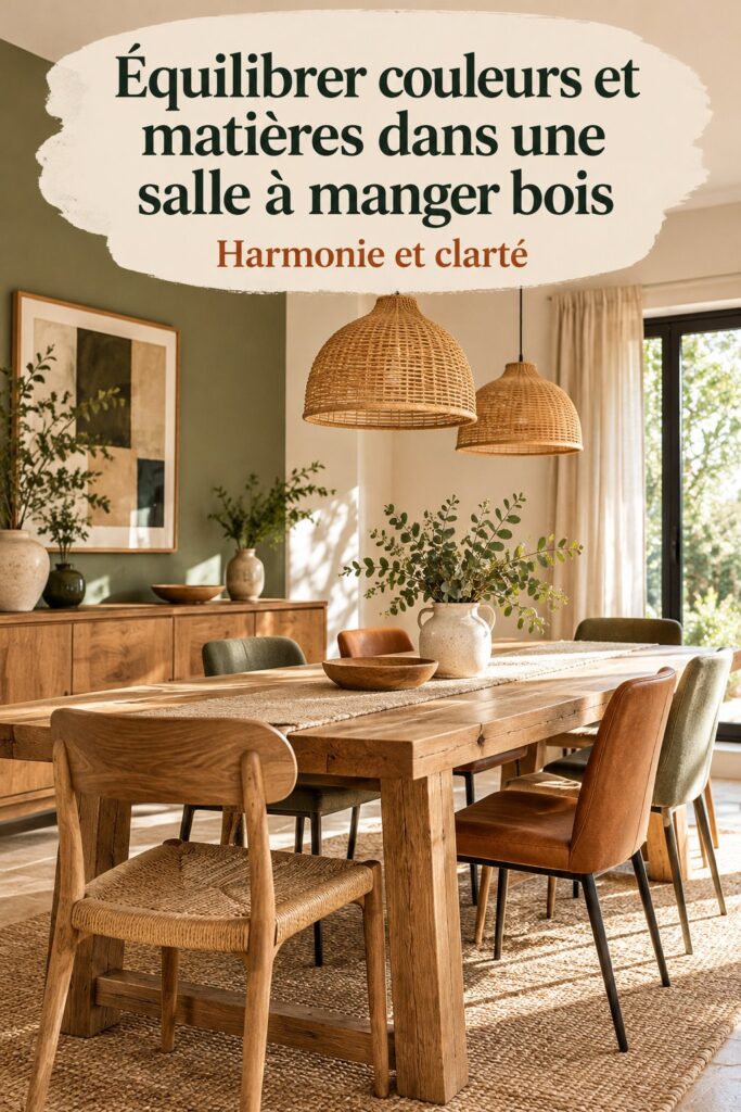 Salle à manger en bois avec harmonie de couleurs et matériaux, créant une ambiance chaleureuse
