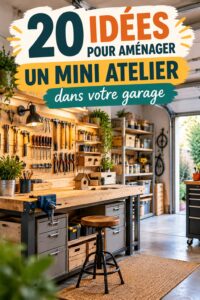 Un garage transformé en atelier lumineux avec des rangements pratiques.