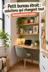 Petit bureau étroit joliment aménagé avec des meubles modernes