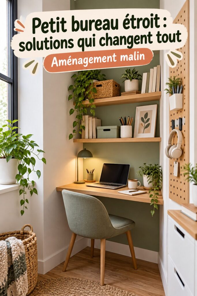 Petit bureau étroit joliment aménagé avec des meubles modernes