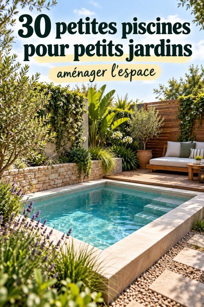 Petite piscine intégrée dans un jardin compact, offrant un espace de détente agréable.