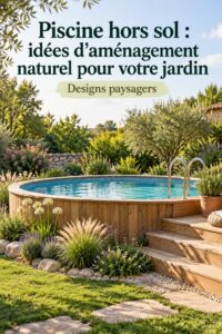 Une piscine hors-sol accueillante avec un aménagement paysager soigné, parfaite pour les journées d'été.
