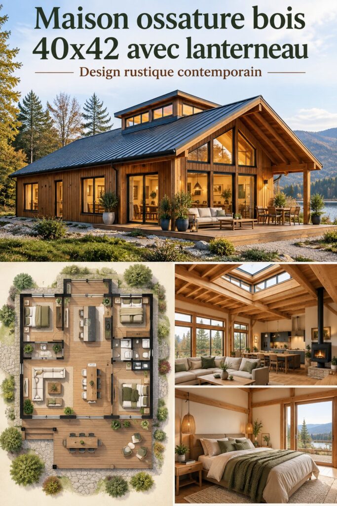 Maison à ossature bois moderne avec un design chaleureux
