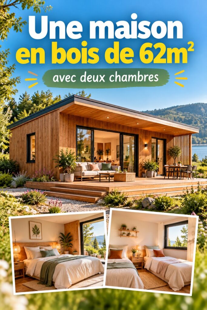 Vue d'une maison en bois de 62m2, moderne et chaleureuse