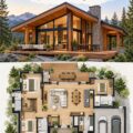 Plan de maison moderne en bois St. Clair, représentant un design chaleureux et accueillant.