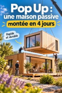 Maison passive construite en 4 jours, montrant une architecture moderne et écologique