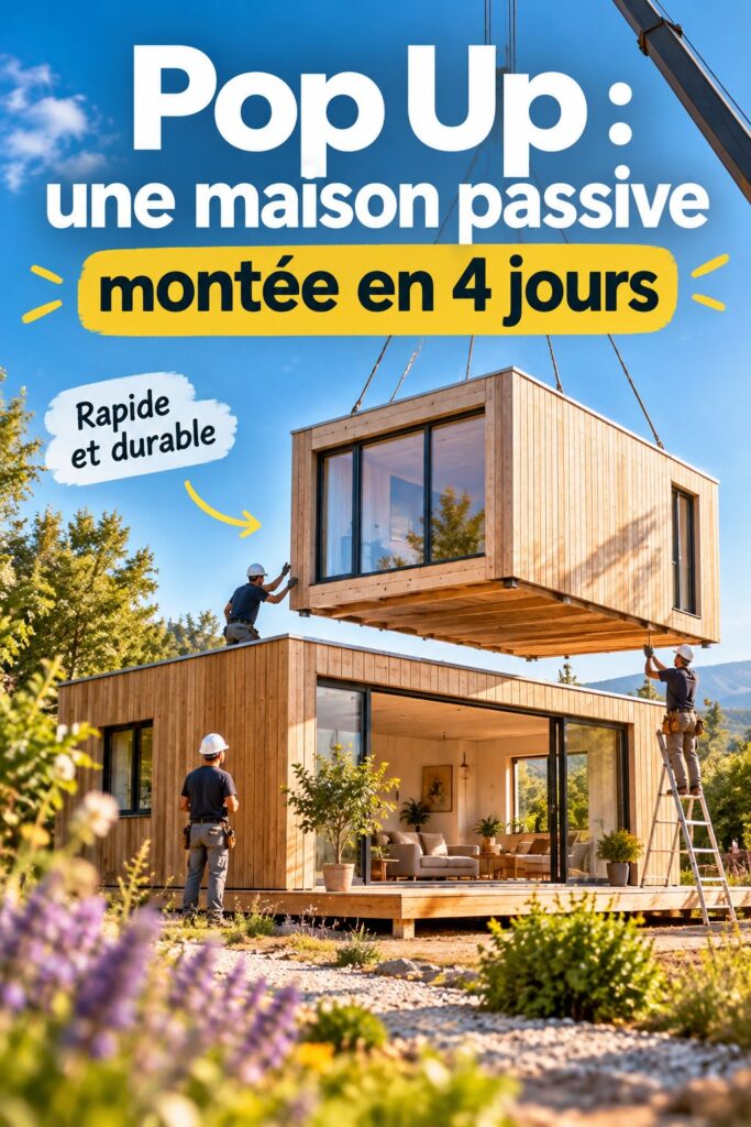 Maison passive construite en 4 jours, montrant une architecture moderne et écologique