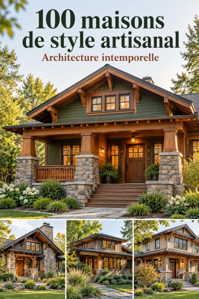 Maison traditionnelle au style Craftsman avec véranda et façade en bois.