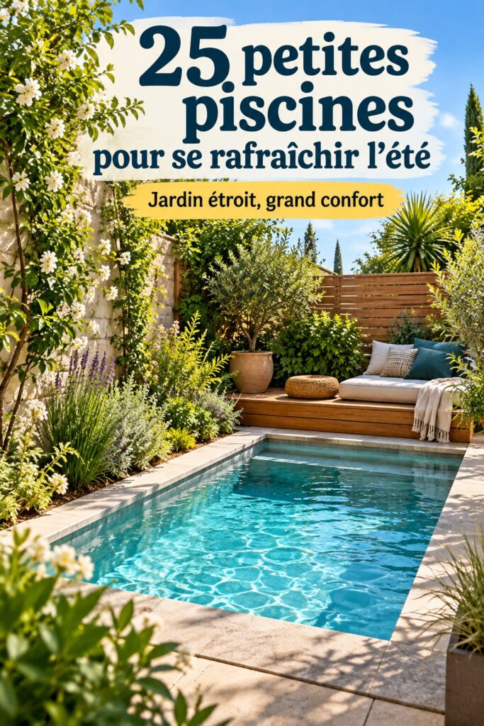 Petite piscine dans un jardin moderne, parfaite pour se rafraîchir en été.