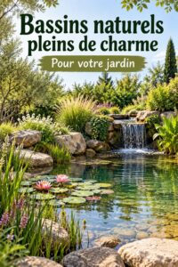 Piscine naturelle intégrée dans un jardin verdoyant, créant une atmosphère apaisante.