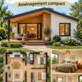 Plan de cabine à deux chambres en bois, avec une terrasse accueillante