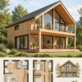 Maison en bois noir avec un design chaleureux et accueillant