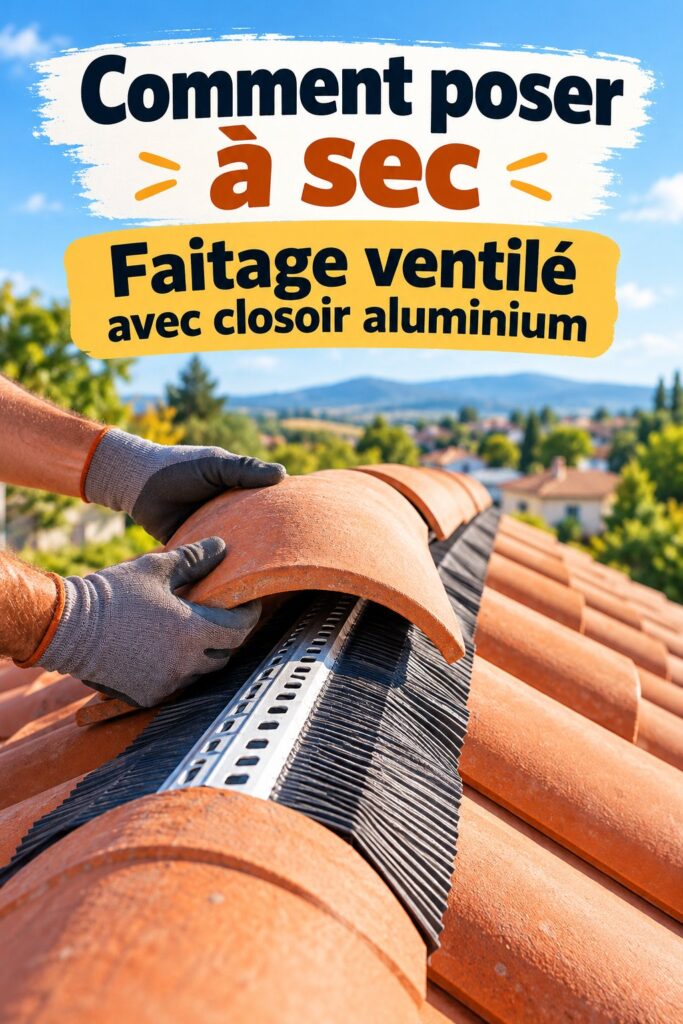 Image montrant un faitage ventilé fraîchement installé sur un toit de maison, soulignant son aspect pratique et esthétique.